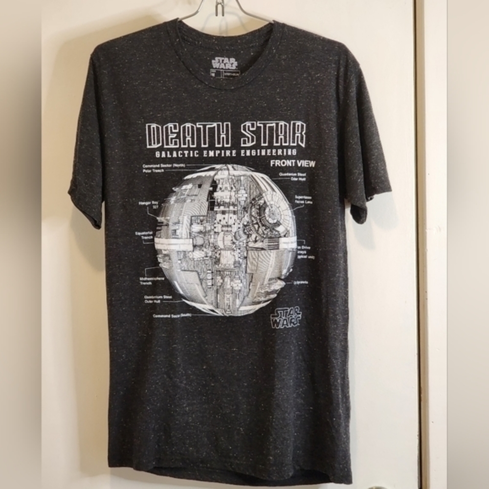Star Wars Death Star Graphic Tshirt Black With Speckled Gray Adult Medium
